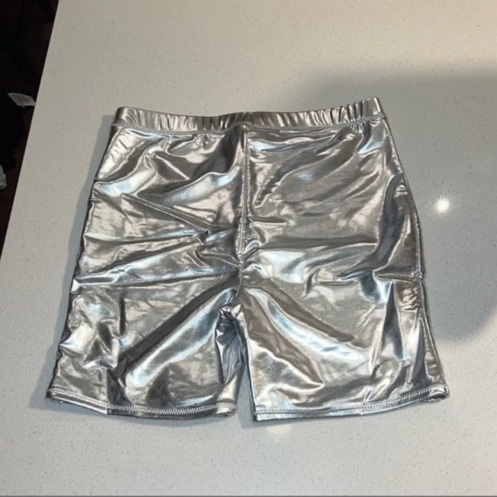 Skims C3 Metallic Swim Mid Waist Shorts Nickel XXS